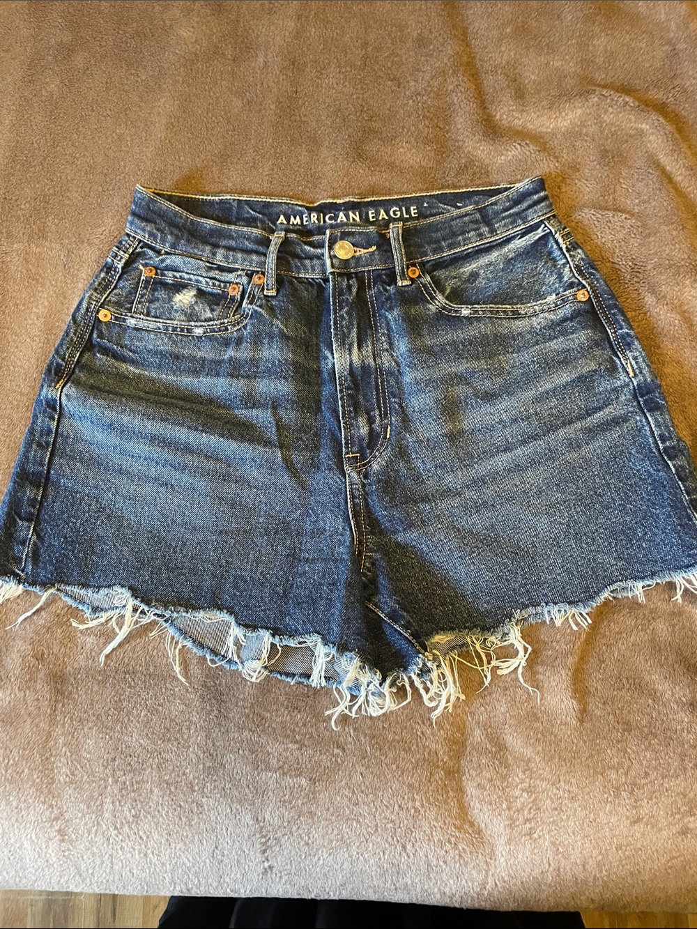 American Eagle Outfitters Dark Blue High-Waist Cutoff Denim Shorts
